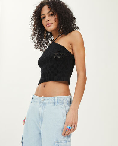 Top dos-nu en maille ajourée noir - Pimkie