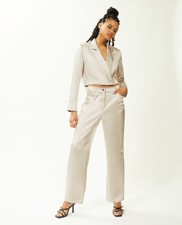Veste blazer courte en satin écru - Pimkie