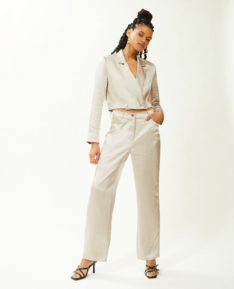 Veste blazer courte en satin écru - Pimkie