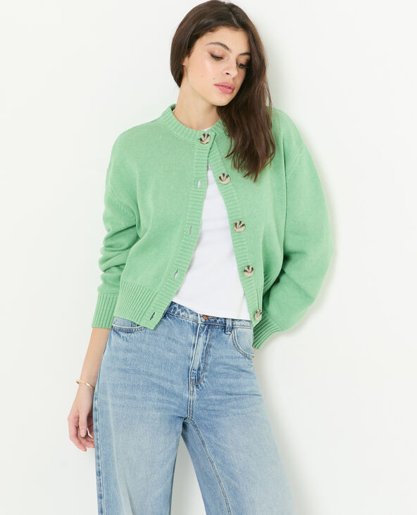 Gilet col rond avec gros boutons vert - Pimkie
