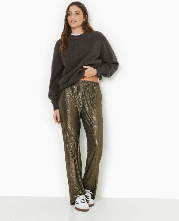 Pantalon fluide en tissu texturé avec lurex argenté doré - Pimkie
