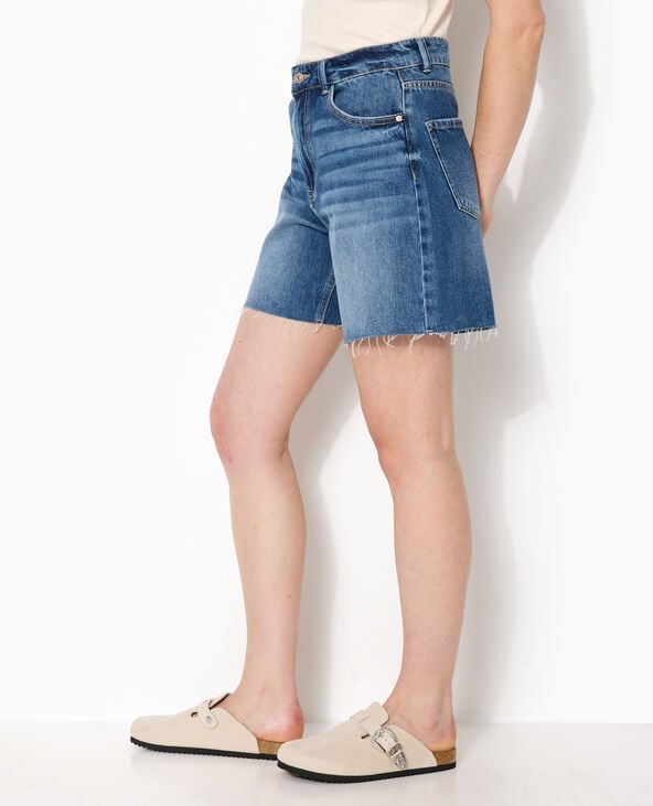 Short en jean taille haute avec bas coupés bleu - Pimkie