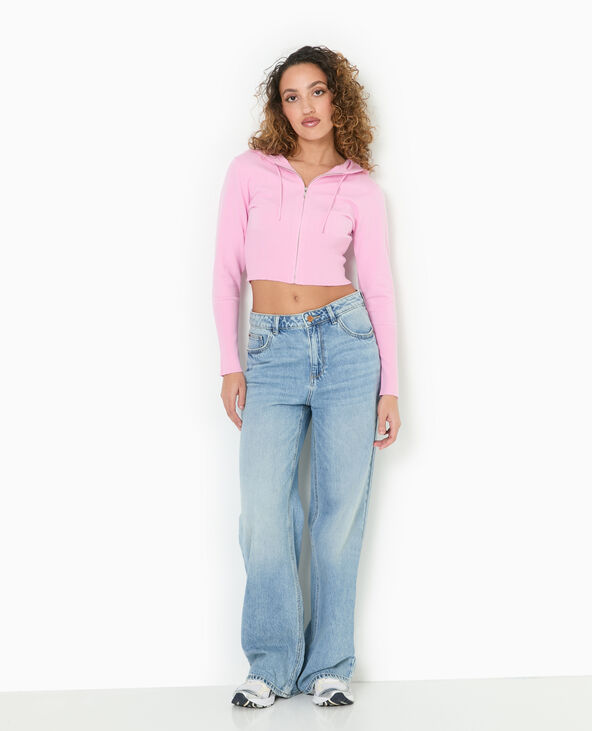 Gilet court zippé en maille fine avec capuche rose - Pimkie
