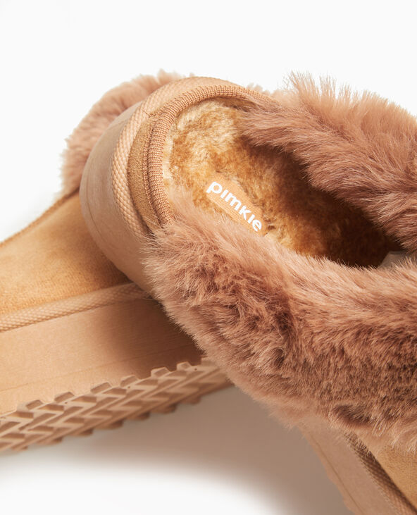 Mules sabots en suédine et fausse fourrure beige - Pimkie