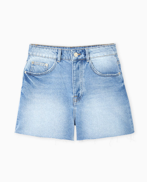 Short en jean taille haute bas coupés bleu clair - Pimkie