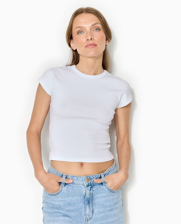 T-shirt ajusté manches raccourcies blanc - Pimkie