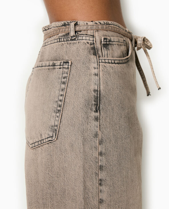 Jean droit taille basse avec ceinture à nouer marron - Pimkie