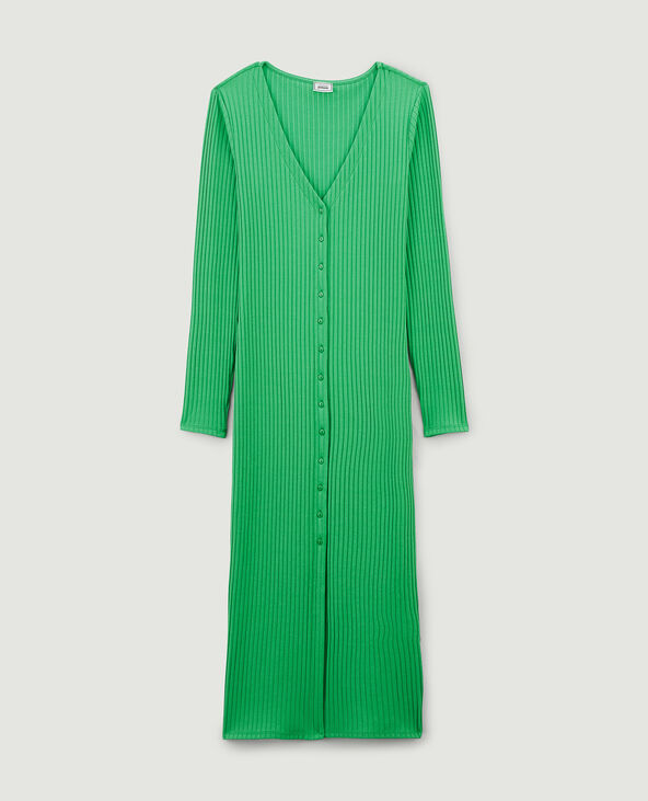 Robe boutonnée maille côtelée vert - Pimkie