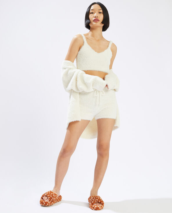 Gilet long en maille poilue blanc - Pimkie