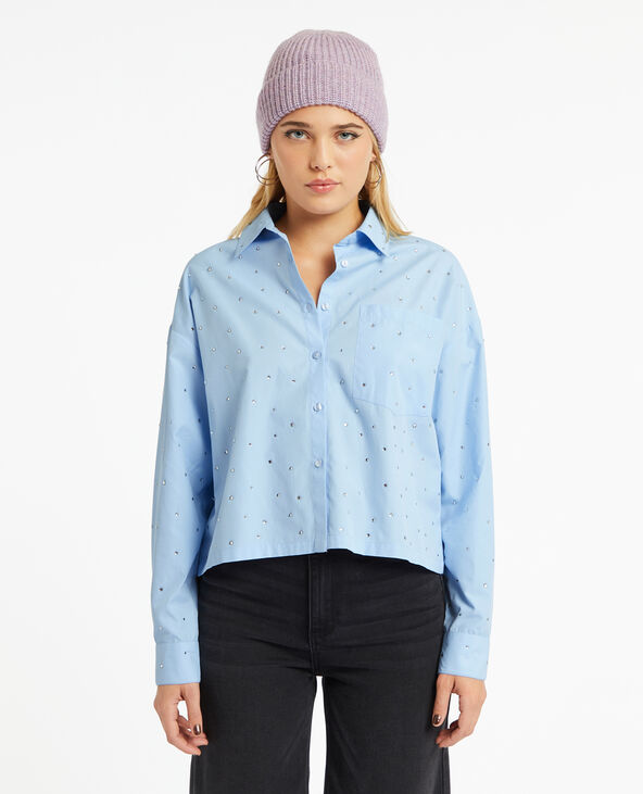 Chemise courte avec strass bleu - Pimkie