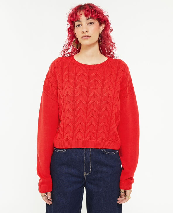Pull maille torsadée rouge - Pimkie