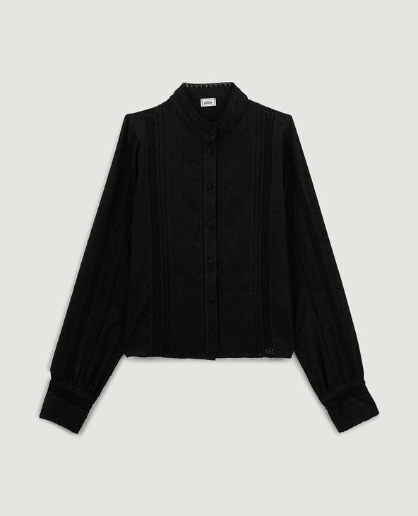 Blouse dentelle et plumetis noir - Pimkie