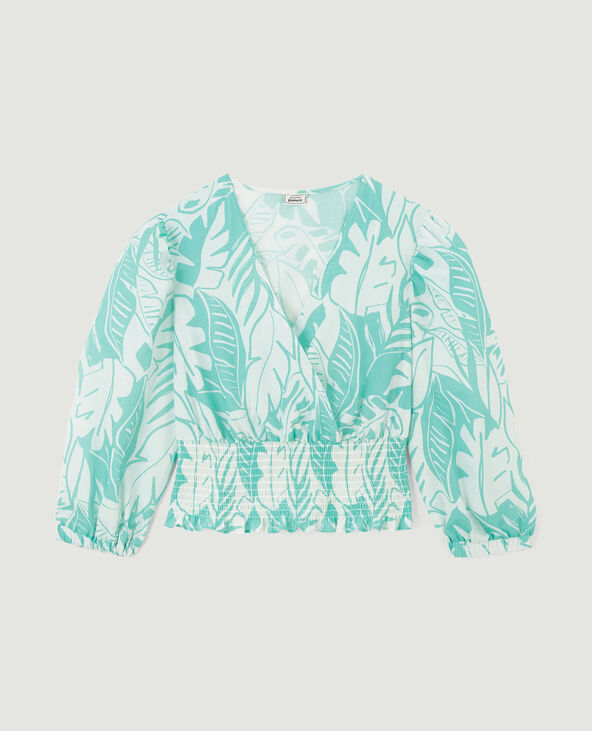 Blouse courte effet cache-cœur bleu turquoise - Pimkie