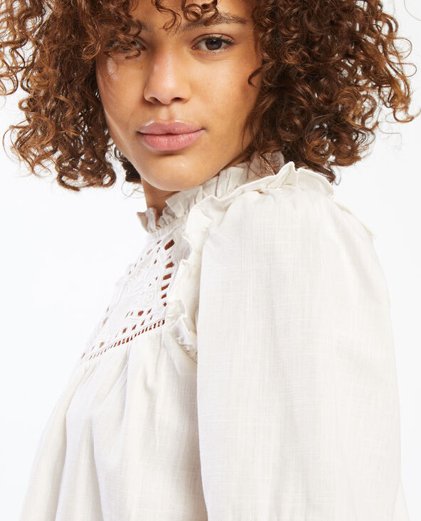 Blouse à volants et guipure blanc - Pimkie
