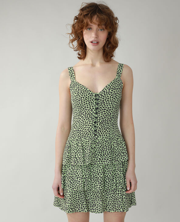 Robe léopard volantée vert anis - Pimkie
