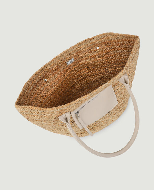 Sac cabas en paille détails simili écru - Pimkie