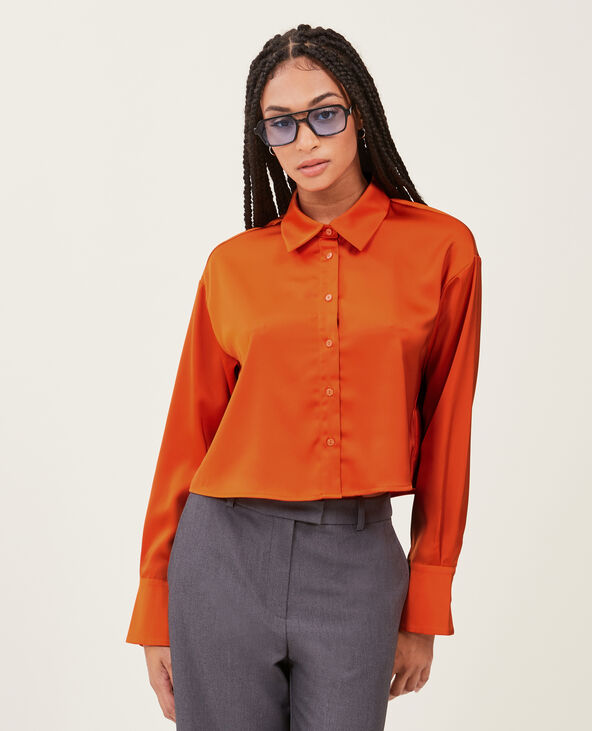 Chemise courte en tissu satiné orange - Pimkie