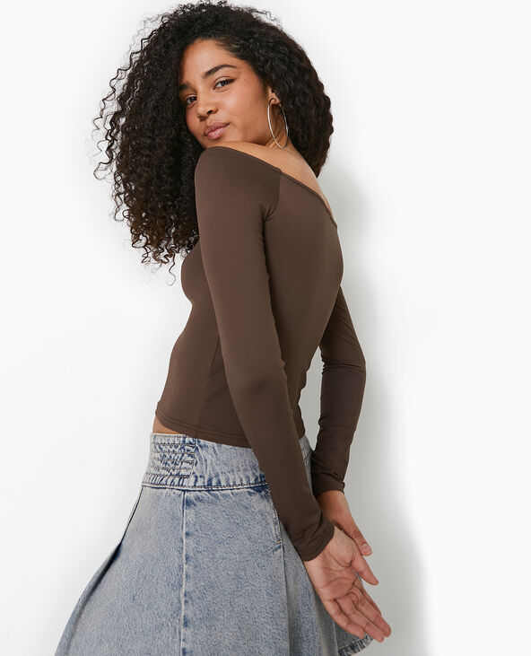 Top manches longues encolure Bardot marron - Pimkie