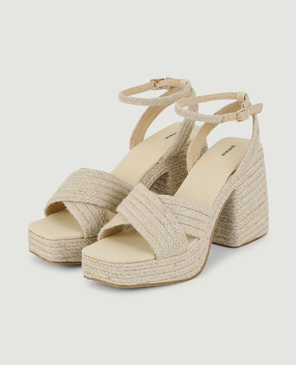 Sandales plateformes matière corde beige - Pimkie