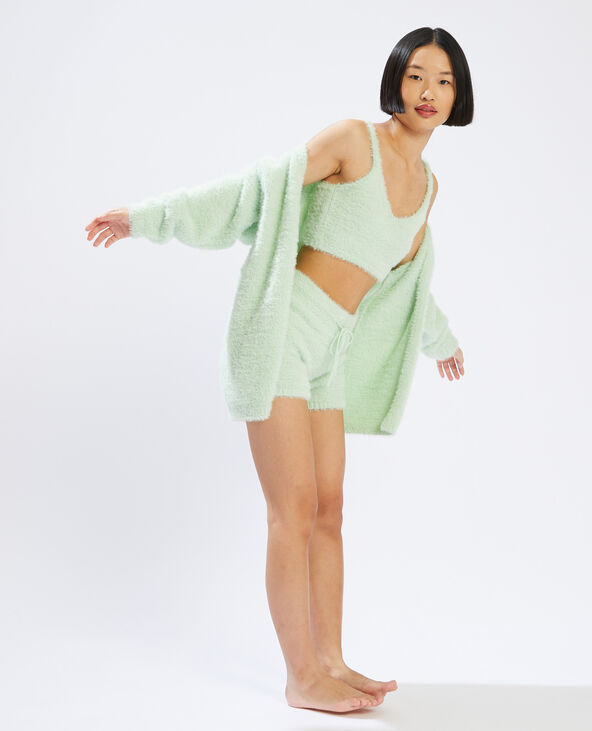 Gilet long en maille poilue vert - Pimkie