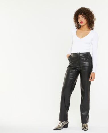 Pantalon femme en cuir noir on sale