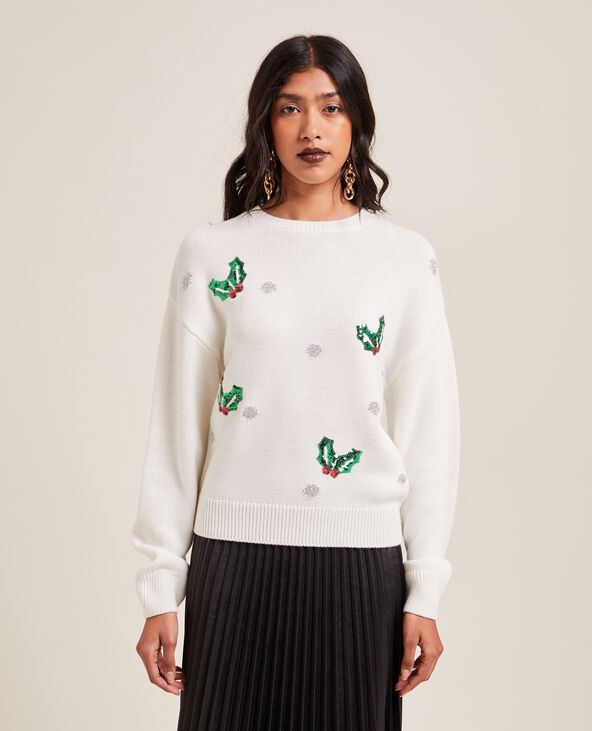 Pull de Noël sequins et lurex blanc - Pimkie