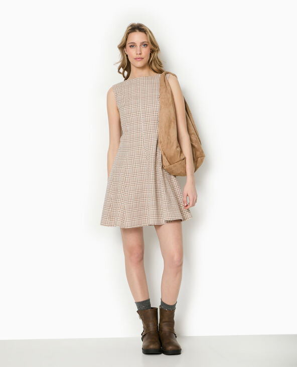 Robe courte patineuse motif carreaux beige - Pimkie
