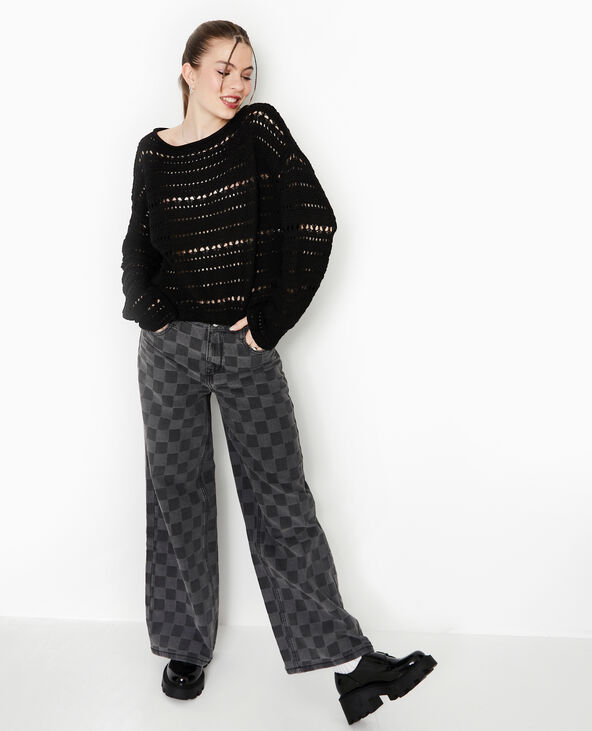 Pull en maille ajourée façon crochet noir - Pimkie