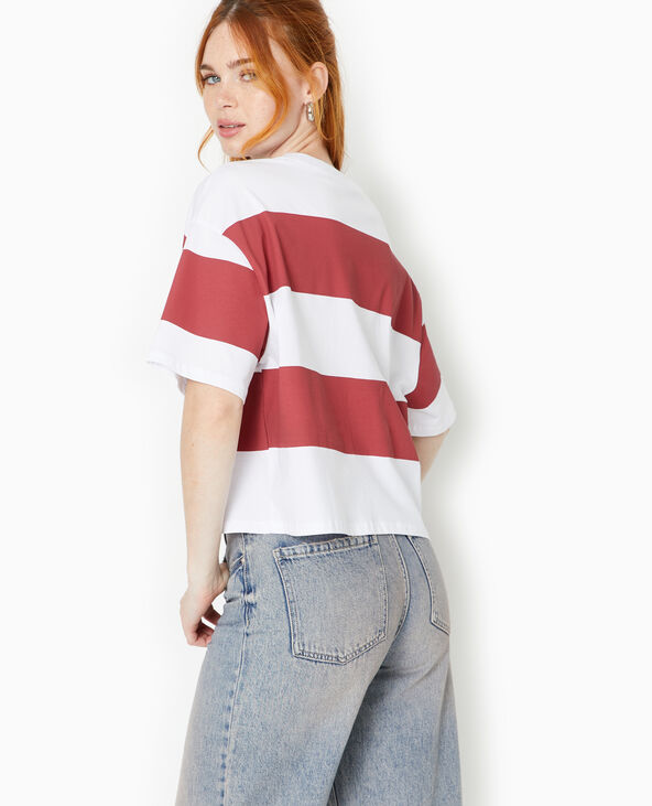 T-shirt ample et court larges rayures bordeaux - Pimkie