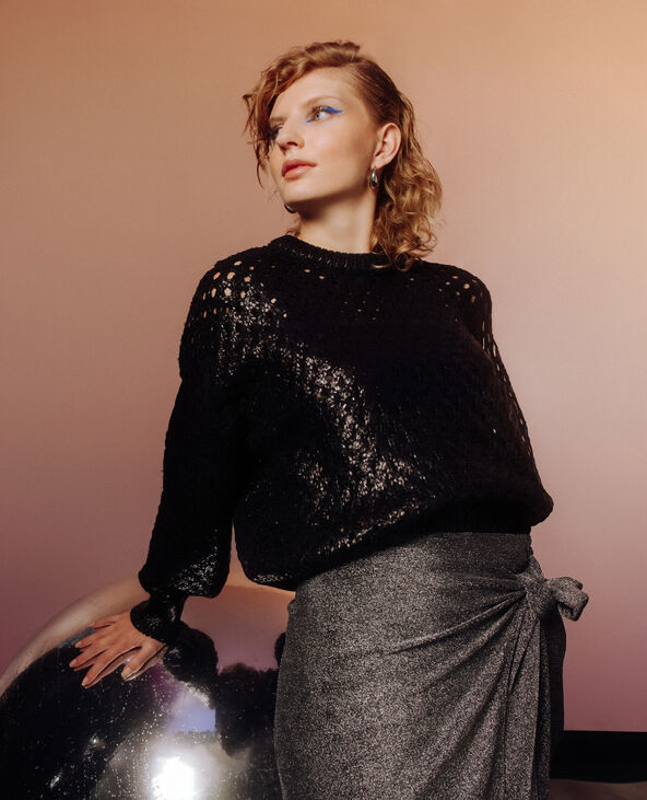 Pull en maille ajour e et enduite