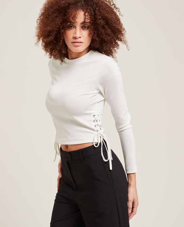 Top maille côtelée avec lacets blanc - Pimkie