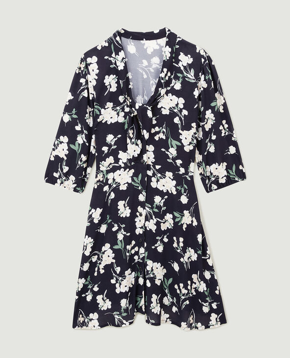 Robe évasée avec col à nouer motif fleurs noir - Pimkie