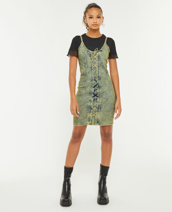 Robe courte en jean avec laçage bleu - Pimkie