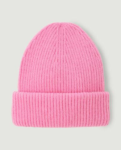 Bonnet en maille grand revers rose fuchsia - Pimkie