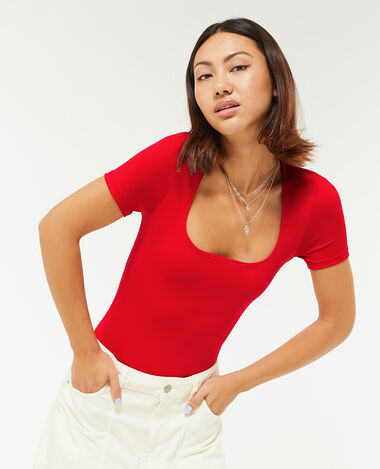Body manches courtes encolure carrée rouge - Pimkie