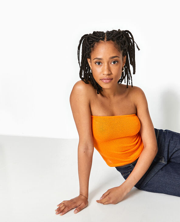 Top bustier bandeau en maille orange - Pimkie