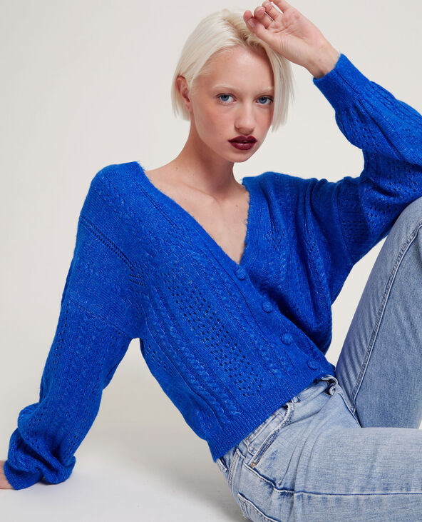 Gilet maille fantaisie bleu électrique - Pimkie