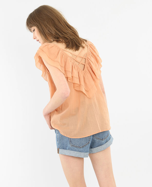 Top volant croisillons dos vieux rose - Pimkie