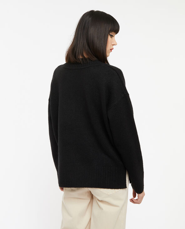 Pull droit avec grand col V noir - Pimkie