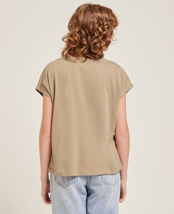 T-shirt col V manches courtes camel - Pimkie