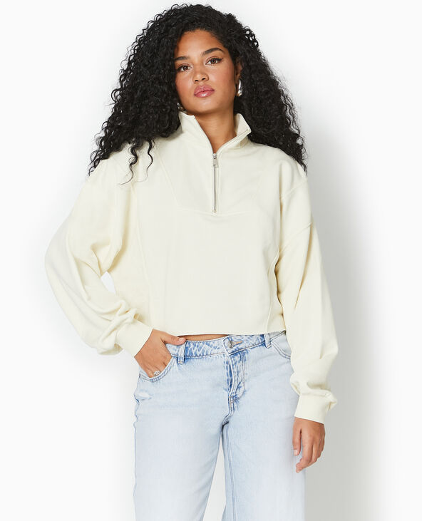 Sweat zippé cropped blanc - Pimkie