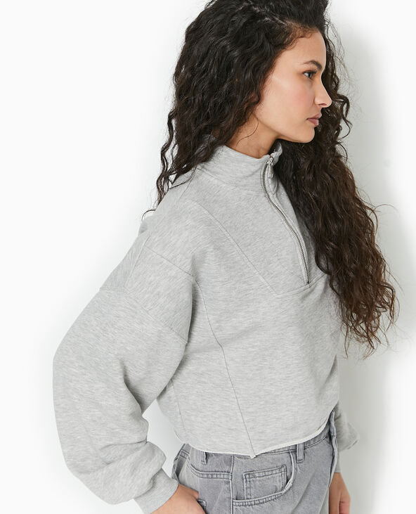 Sweat zippé cropped gris chiné - Pimkie