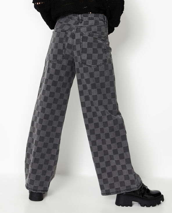 Jean baggy taille haute motif damiers gris - Pimkie