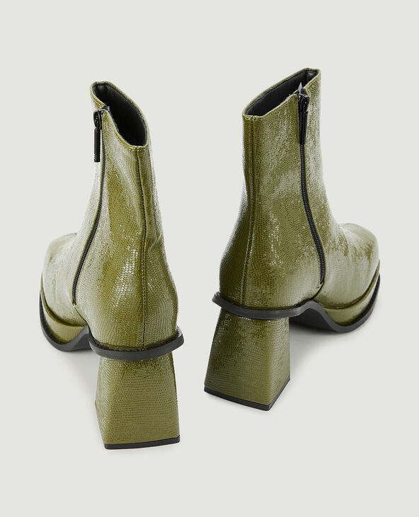 Boots bouts carrés semelles compensées vert olive - Pimkie