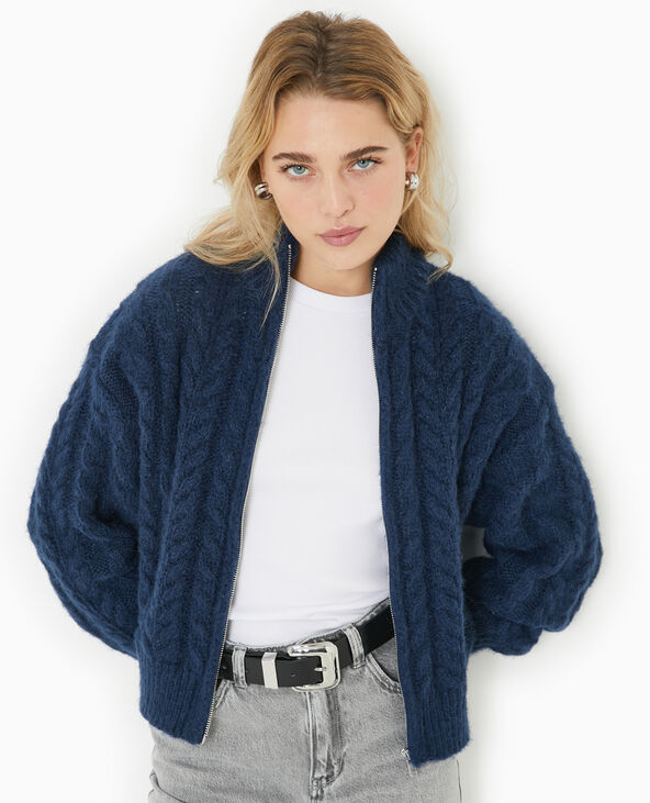 Gilet zippé en maille torsadée bleu marine - Pimkie