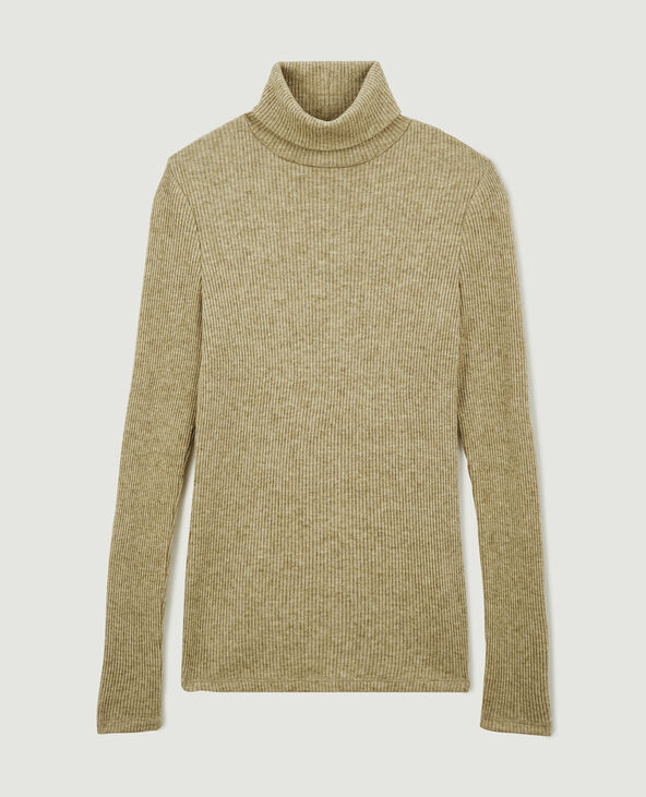 Pull fin col roulé maille côtelée vert olive - Pimkie