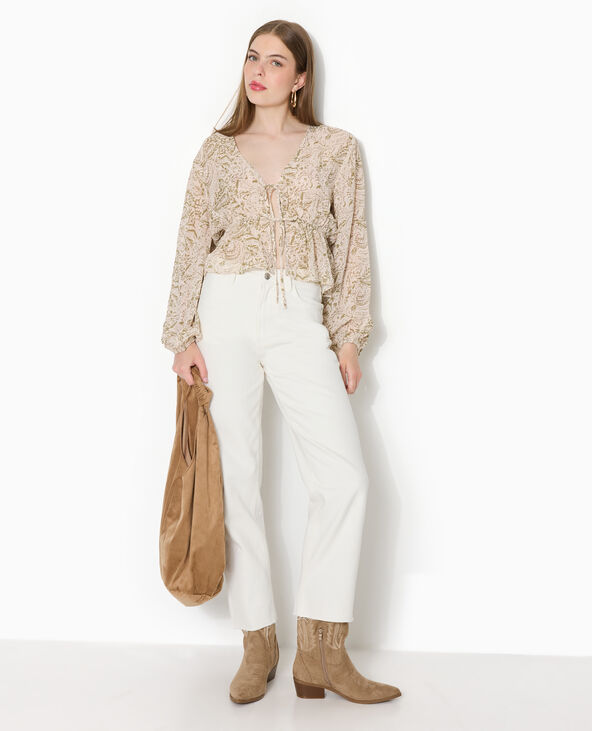 Jean droit taille haute avec bas coupés blanc - Pimkie