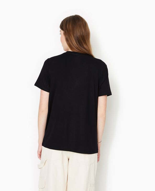 T-shirt ample col V avec viscose noir - Pimkie