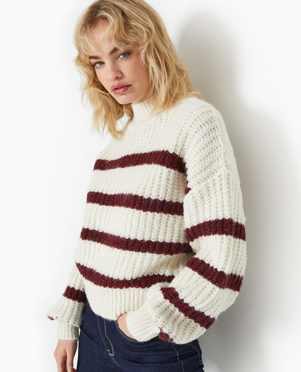 Pull grosse maille avec rayures blanc - Pimkie