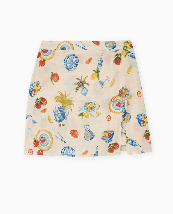 Jupe-short en tissu fluide motif fruits écru - Pimkie